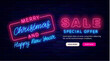 © Anastasia Gapeeva - Merry Christmas and Happy New Year sale neon flyer. Website landing page template. Special offer. Vector illustration