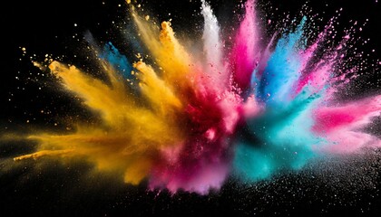 Wall Mural - colorful background of pastel powder explosion multi colored dust splash on black background painted