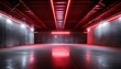 modern garage background futuristic warehouse with red neon lighting minimalist design of dark empty room panorama of hallway interior concept of hangar industry hall spaceship