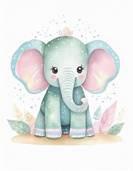 Canvas Print - children's illustration, pastel colors, elephant cute