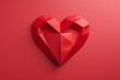 Illustration of red heart in japan origami style. Paper heart on red background
