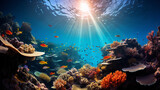 Fototapeta Fototapety do akwarium - A vibrant underwater scene unfolds in the Great Barrier Reef, a spectacle of color and life that is both awe-inspiring and unforgettable. ai generated.