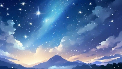 Wall Mural - anime sky art wallpaper background fantasy sky with beautiful star falls star falls with beautiful flares starry night beautiful starry night with sky view digital art style generative ai