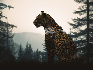 Wall Mural - A Double Exposure Style Silhouette of a Cheetah with a Forest Background