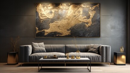 Wall Mural - elegant gold and black abstract painting, in the style of textured impasto landscapes, high detailed, 16:9