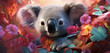 Baby koala in flowery environment