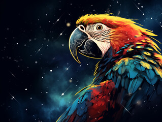 Wall Mural - A Double Exposure Style Silhouette of a Macaw with a Space Scene Background