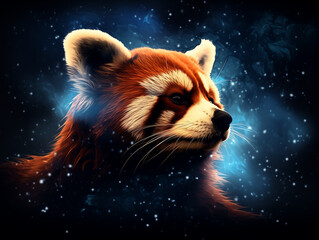 Wall Mural - A Double Exposure Style Silhouette of a Red Panda with a Space Scene Background