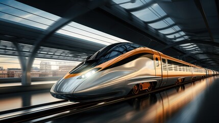 a high speed train driving in an airport,