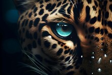 AI Generated Illustration Of A Close-up Image Of A Leopard With Bright Blue Eyes