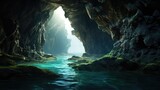 Fototapeta Londyn - Calm Beauty of Nature Isolated Sea Cave in Scenic Coastal Landscape