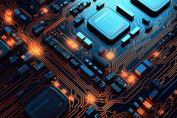 Poster - A detailed close-up view of an electronic circuit board. This image can be used to represent technology, electronics, engineering, or innovation