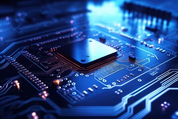 Poster - A detailed view of a computer motherboard, showing the intricate circuitry and components. Perfect for technology and computer-related projects
