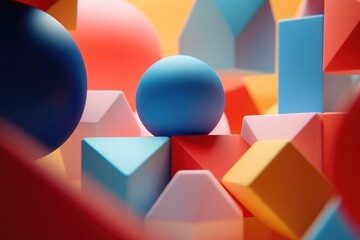 Poster - A blue ball sitting on top of a pile of cubes. Suitable for various design projects and concepts