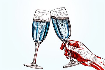 A hand holding two glasses of champagne. Perfect for celebrations and toasting special occasions