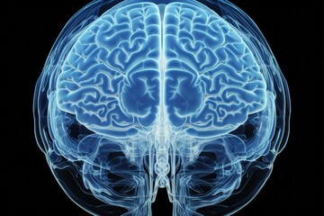 Poster - A detailed close-up of a human brain against a black background. This image can be used for medical and scientific purposes