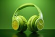 Green headphones with a refreshing lemon slice on top. Perfect for music lovers who want to add a touch of zest to their style