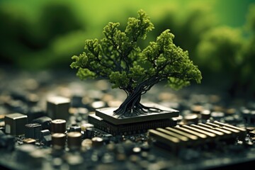Poster - A small tree sitting on top of a motherboard. Perfect for technology and nature concepts