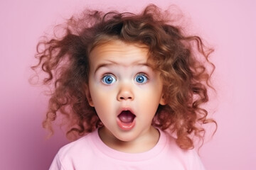 Portrait of little girl with surprised expression on her face. Perfect for capturing genuine emotions of children. Ideal for use in advertisements, blog posts, and social media content.