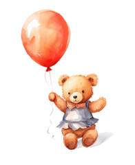 Canvas Print - a painting of a teddy bear carrying a balloon,