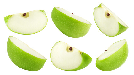Wall Mural - green juicy apple slice isolated on white background, full depth of field