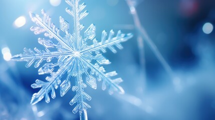 Poster -  a close up of a snowflaker on a white background with a blue sky in the background and a snowflaker in the foreground.