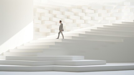 Wall Mural -  a person standing in a room with a white wall and a black and white clock on the wall and a black and white clock on the wall.