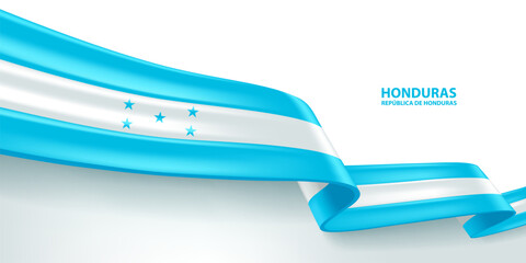 Wall Mural - Honduras 3D ribbon flag. Bent waving 3D flag in colors of the Honduras national flag. National flag background design.