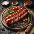An extremely appetizing and mouthwatering juicy sausage on a plate