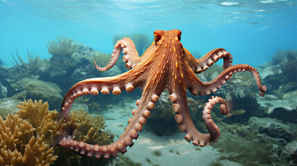 Sticker - Common octopus (Octopus vulgaris). Wildlife animal. generative ai
