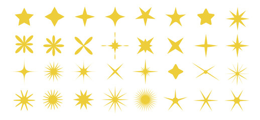 Wall Mural - set of yellow stars sparkle icon. Star shapes collection. Modern geometric golden elements