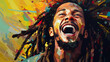 © Cool Illustrations - a vibrant portrait of a man with dreadlocks in a burst of colors