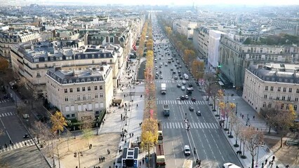 Wall Mural - Aerial panoramic cityscape view of Paris, France with Champs Elysees street