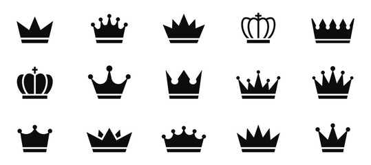 Crowns icon set. Silhouette crown collection. Black crown symbol. Vector illustration.