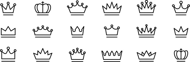 Wall Mural - Crown thin line icon set. Silhouette crown collection. Black crown symbol. Editable stroke. Vector illustration.