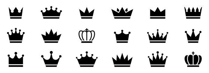 Crowns icon set. Silhouette crown collection. Black crown symbol. Vector illustration.