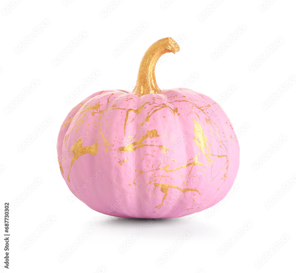 Pink painted pumpkin on white background