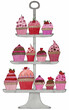 Valentine Cupcakes on a tiered tray, watercolor illustration