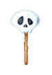 Watercolor illustration of a skull candy on a stick, a popular dessert during Halloween celebrations, isolated on a white background. Design concept for poster, card, banner, clothing, wallpaper, 