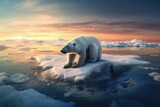 Arctic Meltdown, Polar Bear on Shrinking Ice Floe Amidst Rising Waters