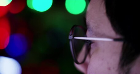 Poster - Computer keyboard, face and man typing, gaming or play online challenge, cyber simulation or video game competition. PC reading glasses, closeup hands and night gamer, nerd or geek press buttons