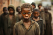 Crowd of little poor african boys in a local village of Africa - Generative AI
