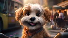 Cute Baby Puppy Smiling. Cartoon Animation Style. Created With Generative AI.