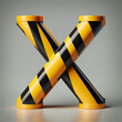 An X-shaped barricade tape, typically used for marking hazardous or restricted areas.	