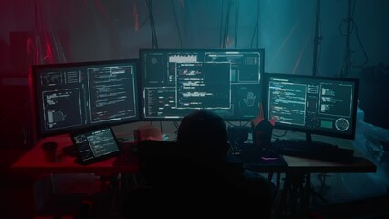 Male hacker coding virus ransomware using technology