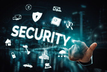 Poster - cyber security and digital data protection concept. icon interface showing secure firewall technolog