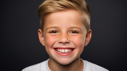 Portrait of a happy young boy on a solid background