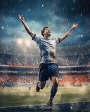 Fototapeta Sport - Soccer player screaming with joy after scoring a goal