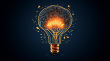 Creative Idea With Brain And Light Bulb