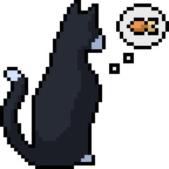 Poster - pixel art black cat dreaming